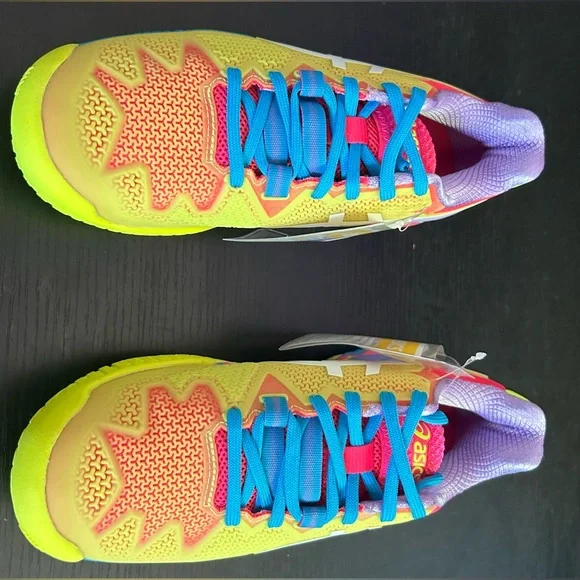 Asics Women's Neon Yellow Pink Blue Sneakers - Picture 3 of 5